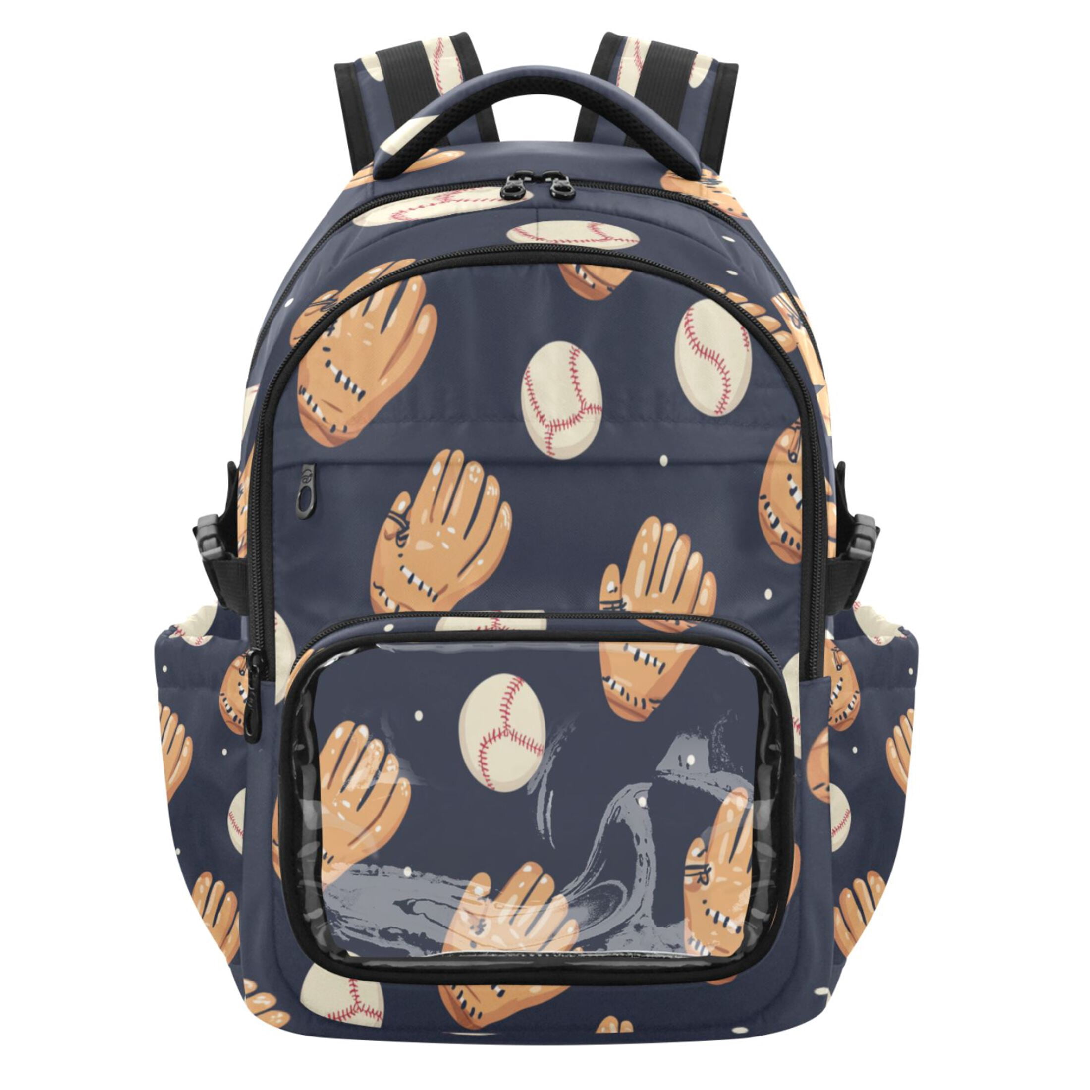 PVC Casual Backpack 25L Daypack with Laptop Compartment Lightweight Travel Backpack for Work Outdoor Activities Baseball Gloves and Balls Pattern