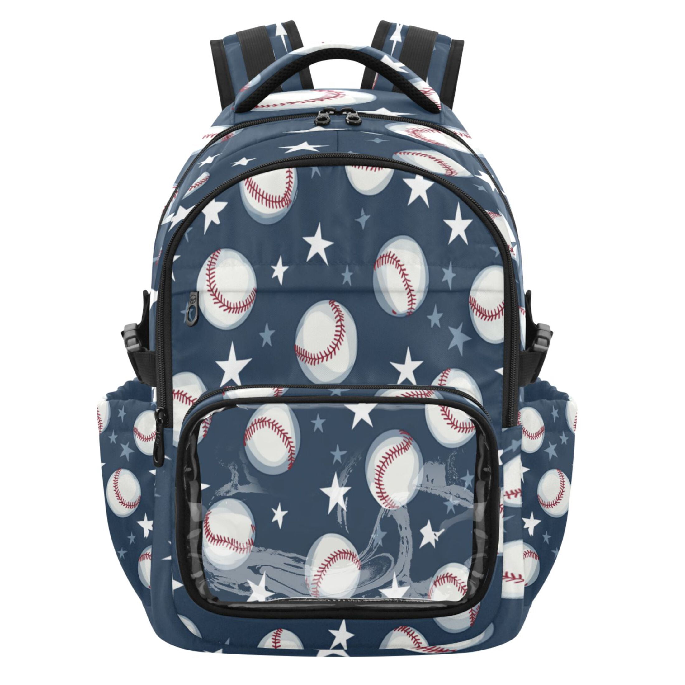 PVC Casual Backpack 25L Daypack with Laptop Compartment Lightweight Travel Backpack for Work Outdoor Activities Baseball Stars Pattern