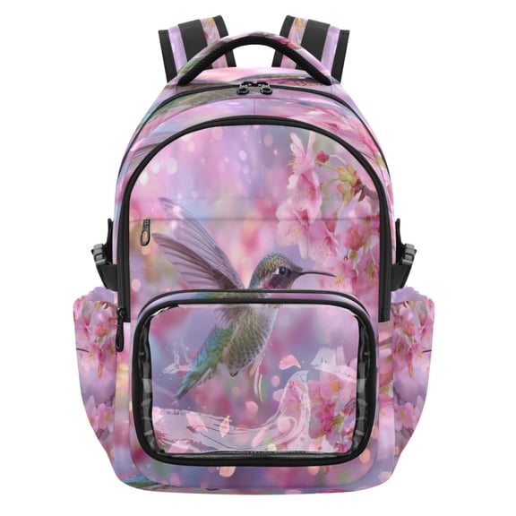 PVC Casual Backpack 25L Daypack with Laptop Compartment Lightweight Travel Backpack for Work Outdoor Activities Beautiful Pink Hummingbird