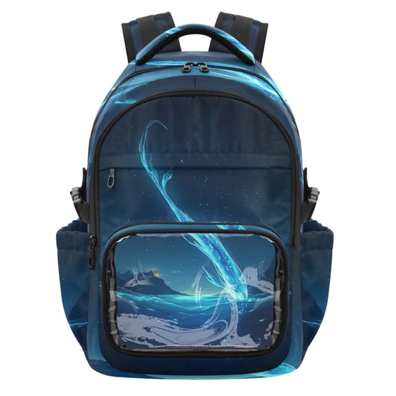 PVC Casual Backpack 25L Daypack with Laptop Compartment Lightweight Travel Backpack for Work Outdoor Activities Blue Deep-sea Creature