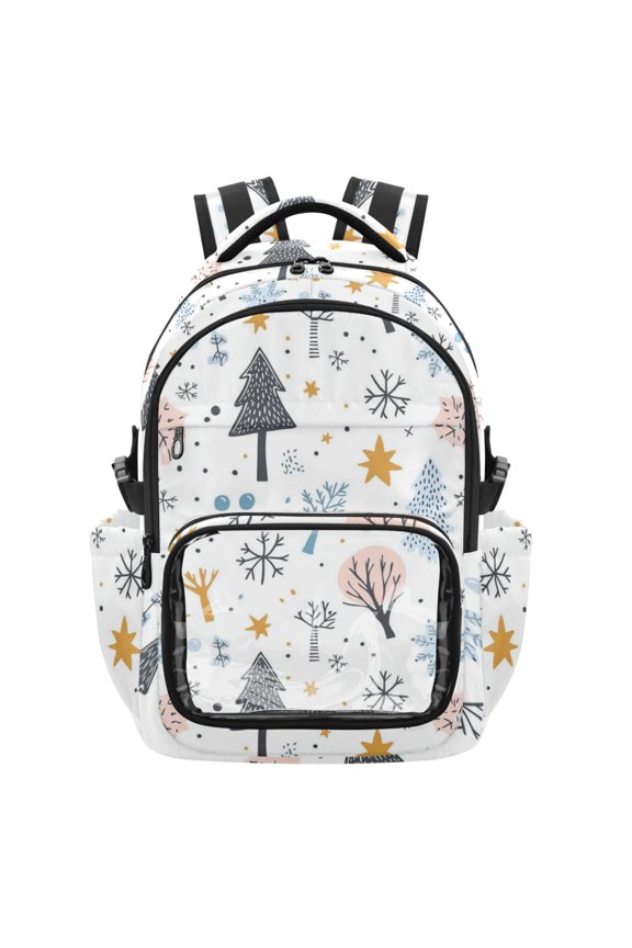 PVC Casual Backpack 25L Daypack with Laptop Compartment Lightweight Travel Backpack for Work Outdoor Activities Cartoon Winter Element