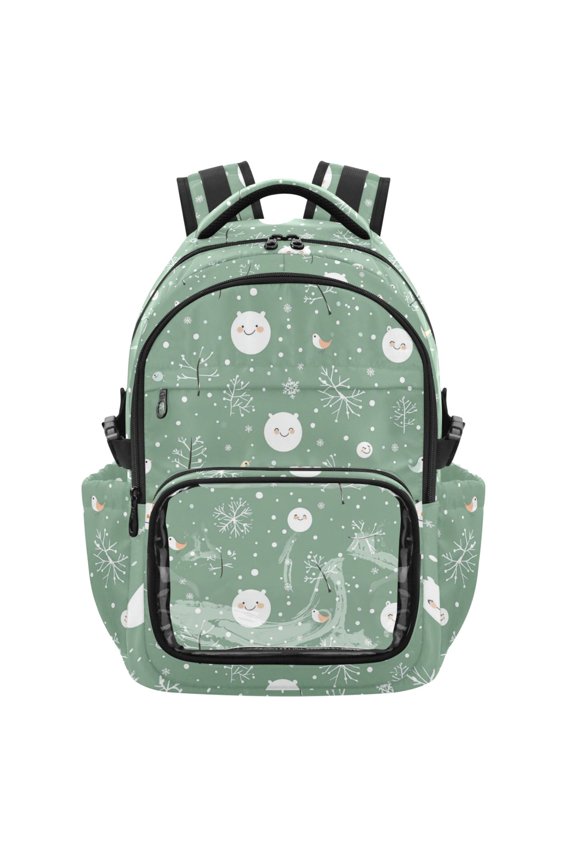 PVC Casual Backpack 25L Daypack with Laptop Compartment Lightweight Travel Backpack for Work Outdoor Activities Cartoon Winter Elements