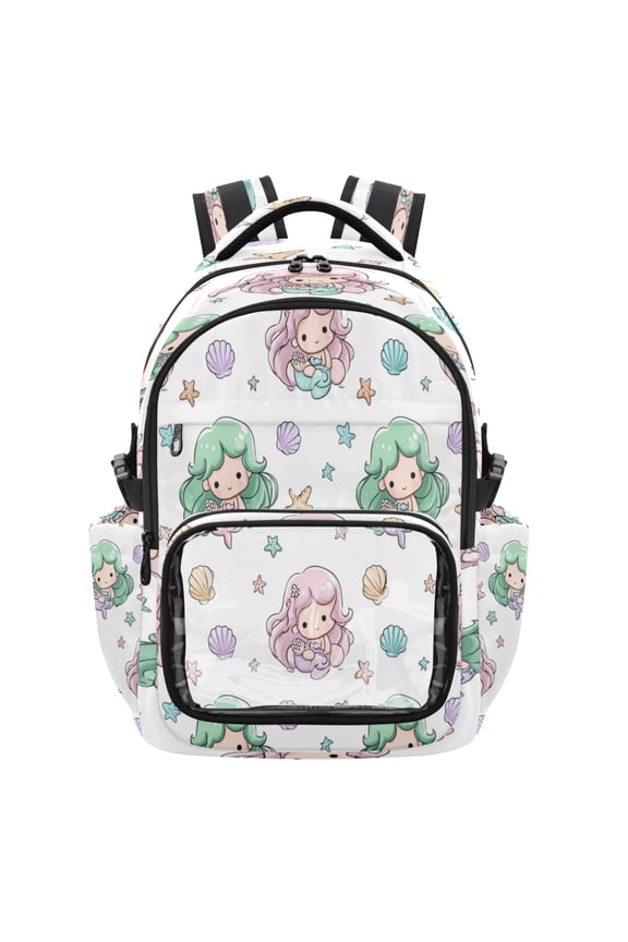PVC Casual Backpack 25L Daypack with Laptop Compartment Lightweight Travel Backpack for Work Outdoor Activities Cute Mermaid Pattern
