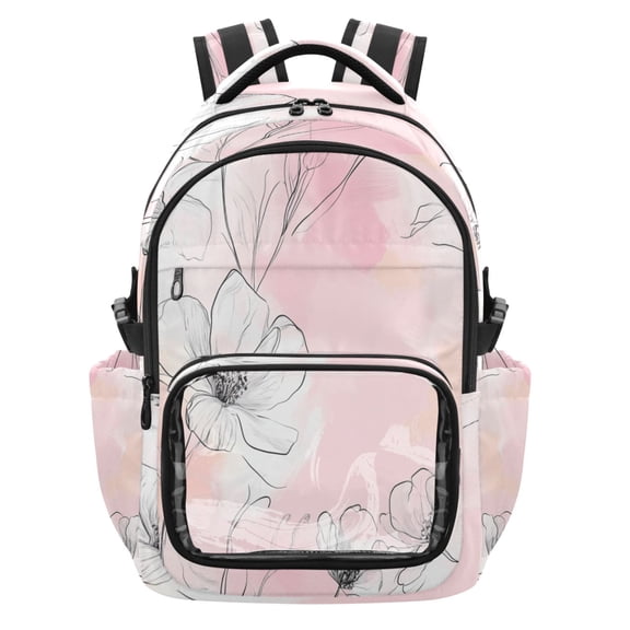 PVC Casual Backpack 25L Daypack with Laptop Compartment Lightweight Travel Backpack for Work Outdoor Activities Drawing Of Flowers