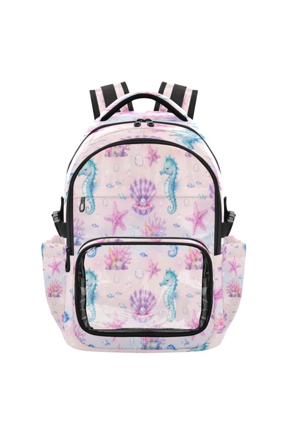 PVC Casual Backpack 25L Daypack with Laptop Compartment Lightweight Travel Backpack for Work Outdoor Activities Dreamy Marine Life Pattern