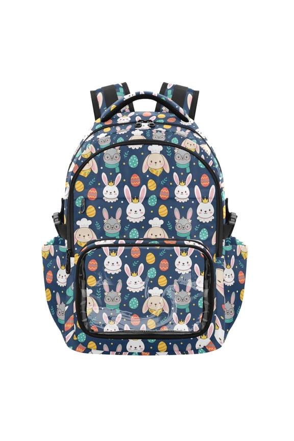 PVC Casual Backpack 25L Daypack with Laptop Compartment Lightweight Travel Backpack for Work Outdoor Activities Easter Bunnies and Decorated Eggs
