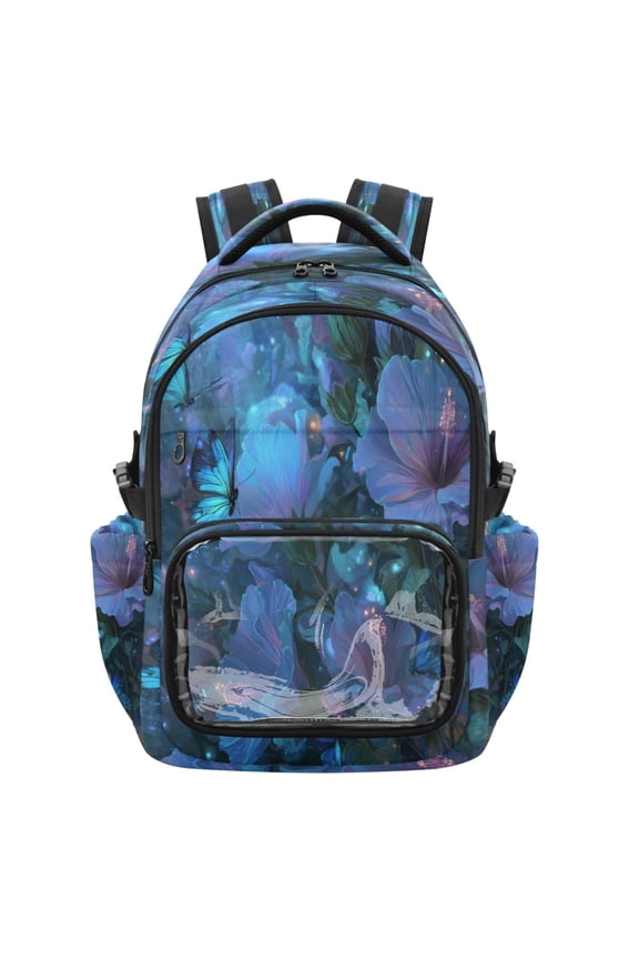PVC Casual Backpack 25L Daypack with Laptop Compartment Lightweight Travel Backpack for Work Outdoor Activities Fantasy Luminous Flowers