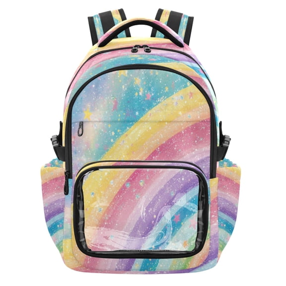 PVC Casual Backpack 25L Daypack with Laptop Compartment Lightweight Travel Backpack for Work Outdoor Activities Glittery Rainbow