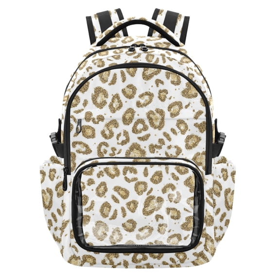 PVC Casual Backpack 25L Daypack with Laptop Compartment Lightweight Travel Backpack for Work Outdoor Activities Gold Leopard Print Pattern