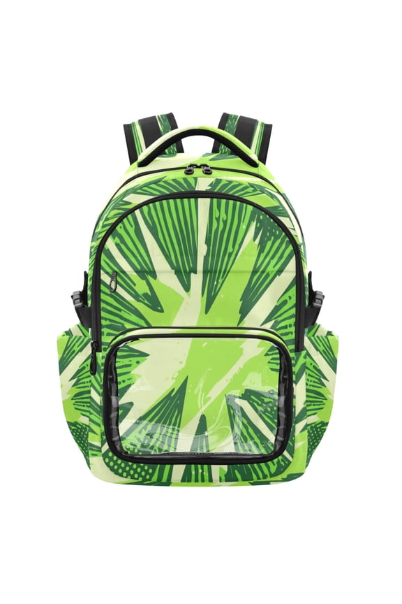 PVC Casual Backpack 25L Daypack with Laptop Compartment Lightweight Travel Backpack for Work Outdoor Activities Green Lightning Bolts Pattern