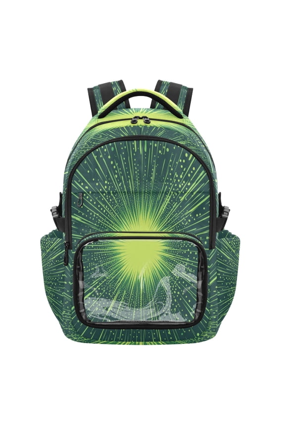 PVC Casual Backpack 25L Daypack with Laptop Compartment Lightweight Travel Backpack for Work Outdoor Activities Green Lightning Bolts