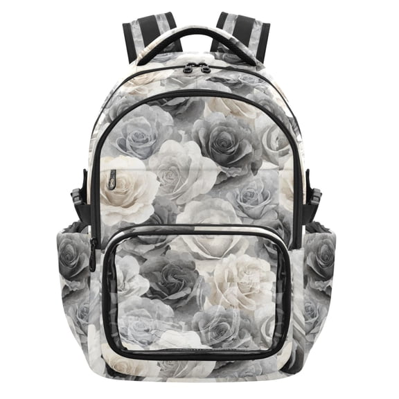 PVC Casual Backpack 25L Daypack with Laptop Compartment Lightweight Travel Backpack for Work Outdoor Activities Ink Wash Style Roses