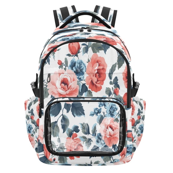 PVC Casual Backpack 25L Daypack with Laptop Compartment Lightweight Travel Backpack for Work Outdoor Activities Large Pink Roses