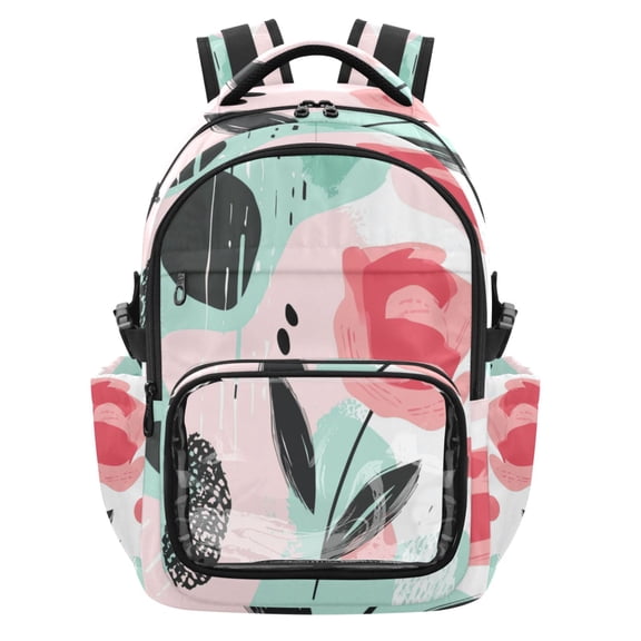 PVC Casual Backpack 25L Daypack with Laptop Compartment Lightweight Travel Backpack for Work Outdoor Activities Large and Cartoonish Rose