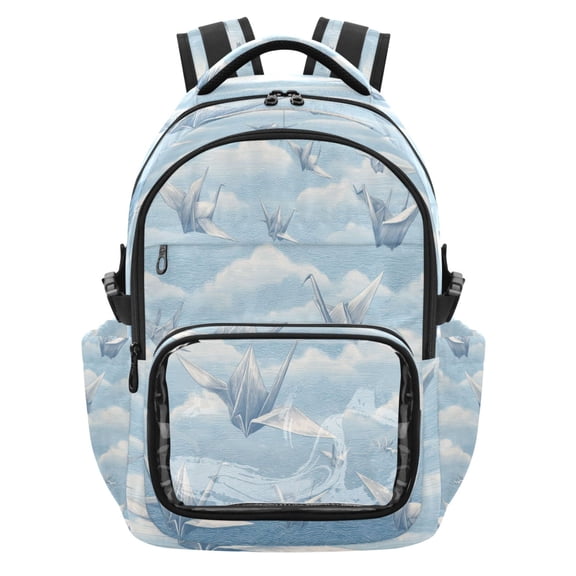 PVC Casual Backpack 25L Daypack with Laptop Compartment Lightweight Travel Backpack for Work Outdoor Activities Light Blue Paper Cranes