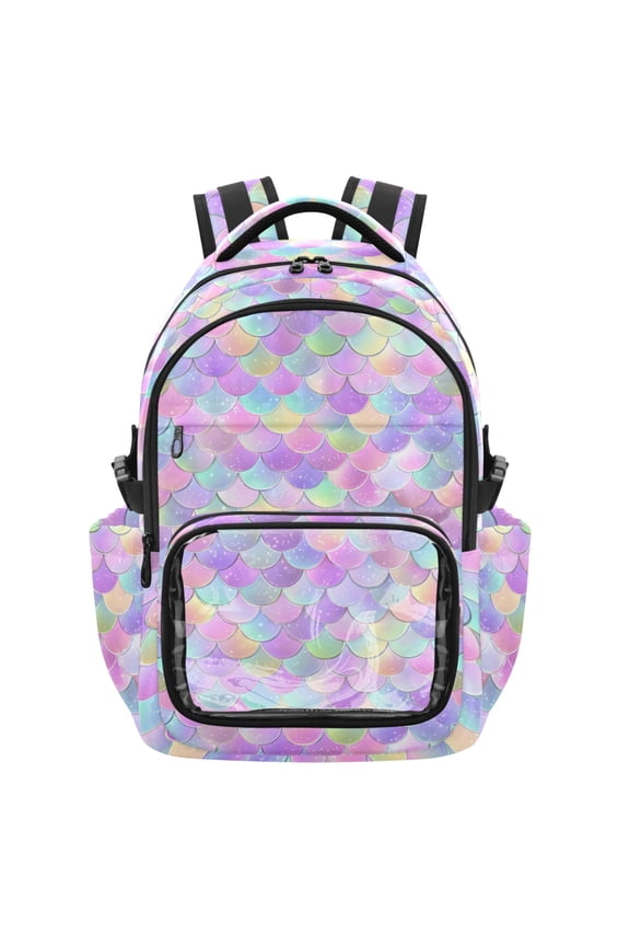 PVC Casual Backpack 25L Daypack with Laptop Compartment Lightweight Travel Backpack for Work Outdoor Activities Mermaid Scale Pattern