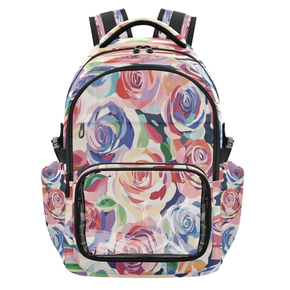 PVC Casual Backpack 25L Daypack with Laptop Compartment Lightweight Travel Backpack for Work Outdoor Activities Modern Art Roses
