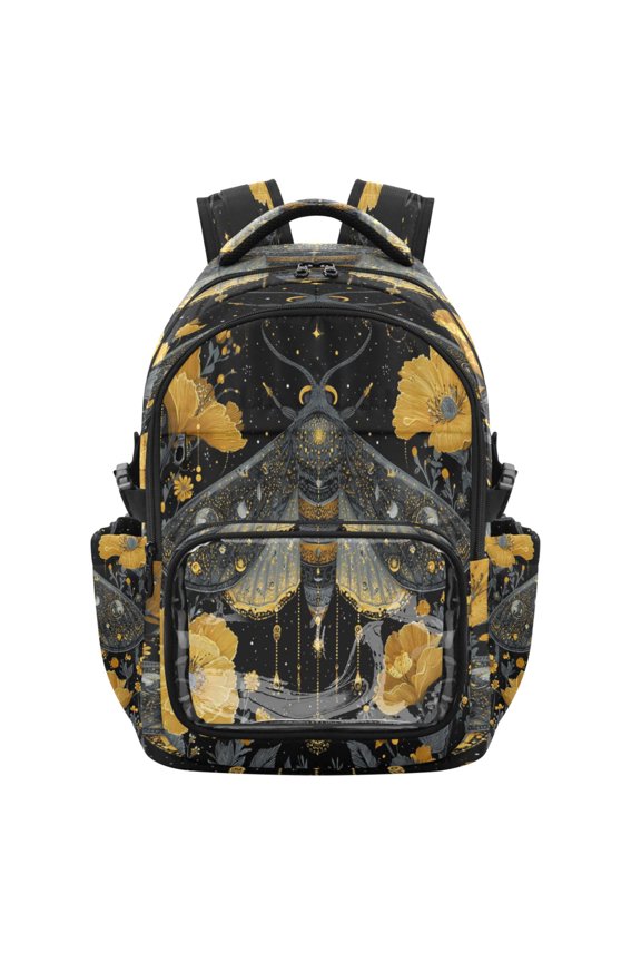 PVC Casual Backpack 25L Daypack with Laptop Compartment Lightweight Travel Backpack for Work Outdoor Activities Mystical Moth Pattern