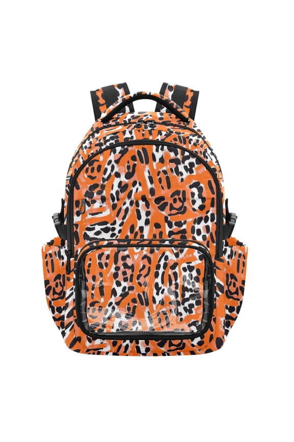 PVC Casual Backpack 25L Daypack with Laptop Compartment Lightweight Travel Backpack for Work Outdoor Activities Orange Leopard Print