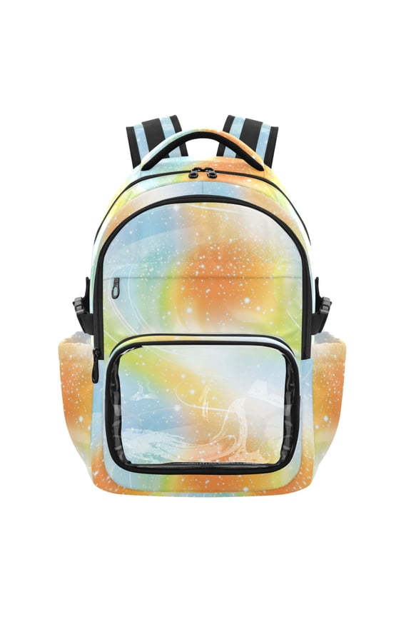 PVC Casual Backpack 25L Daypack with Laptop Compartment Lightweight Travel Backpack for Work Outdoor Activities Orange and Blue Fine Flash