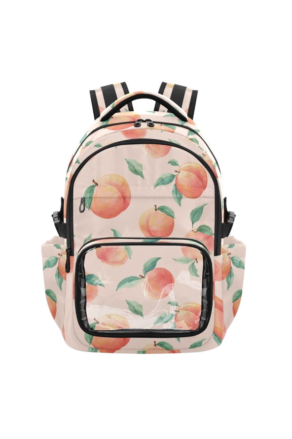 PVC Casual Backpack 25L Daypack with Laptop Compartment Lightweight Travel Backpack for Work Outdoor Activities Pale Pink Peach's Pattern