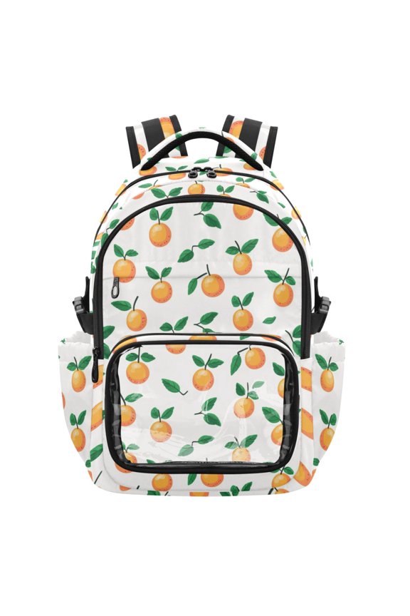 PVC Casual Backpack 25L Daypack with Laptop Compartment Lightweight Travel Backpack for Work Outdoor Activities Peach Fruit and Leafy Pattern