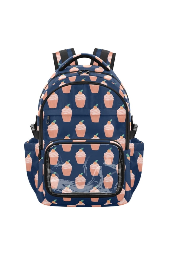 PVC Casual Backpack 25L Daypack with Laptop Compartment Lightweight Travel Backpack for Work Outdoor Activities Peach Ice Cream Pattern