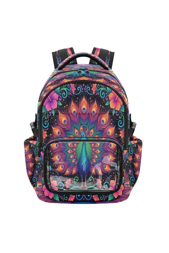 PVC Casual Backpack 25L Daypack with Laptop Compartment Lightweight Travel Backpack for Work Outdoor Activities Peacock with Iridescent Tail