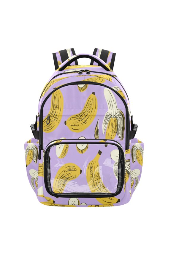PVC Casual Backpack 25L Daypack with Laptop Compartment Lightweight Travel Backpack for Work Outdoor Activities Purple Banana