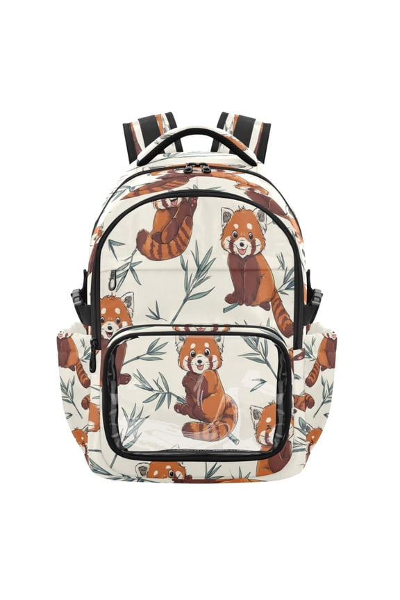 PVC Casual Backpack 25L Daypack with Laptop Compartment Lightweight Travel Backpack for Work Outdoor Activities Red Panda Pattern