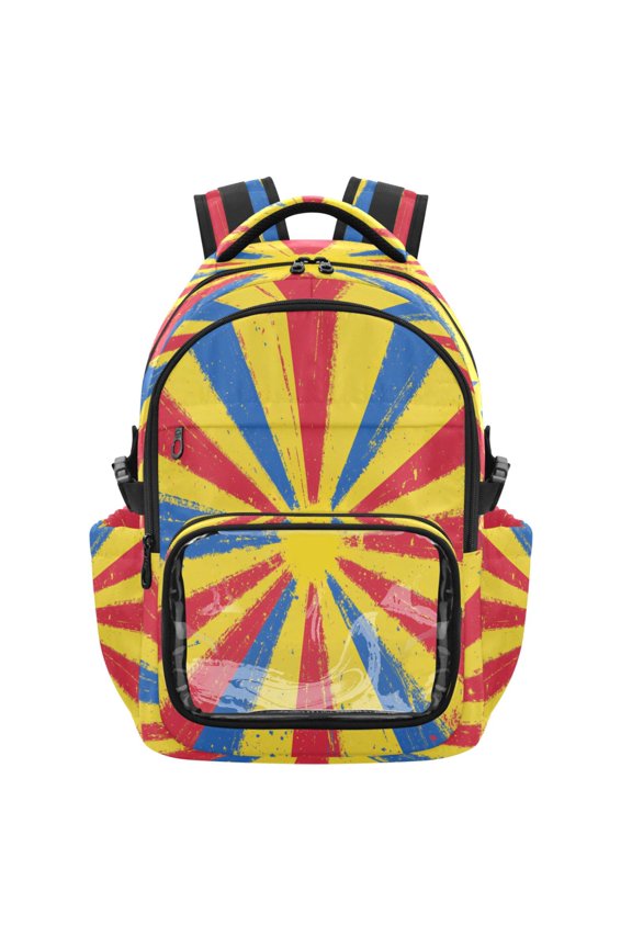 PVC Casual Backpack 25L Daypack with Laptop Compartment Lightweight Travel Backpack for Work Outdoor Activities Red and Blue Rays