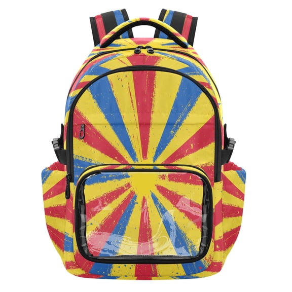 PVC Casual Backpack 25L Daypack with Laptop Compartment Lightweight Travel Backpack for Work Outdoor Activities Red and Blue Rays