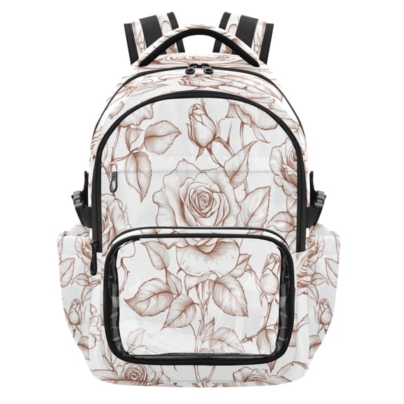 PVC Casual Backpack 25L Daypack with Laptop Compartment Lightweight Travel Backpack for Work Outdoor Activities Rose Drawings
