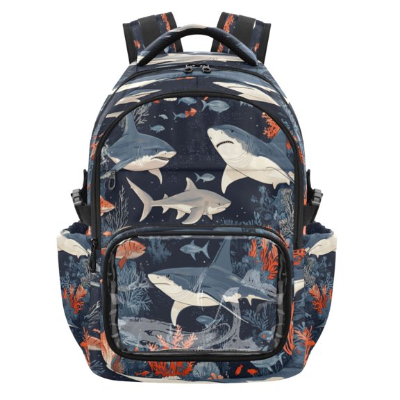 PVC Casual Backpack 25L Daypack with Laptop Compartment Lightweight Travel Backpack for Work Outdoor Activities Sharks and Manta Rays