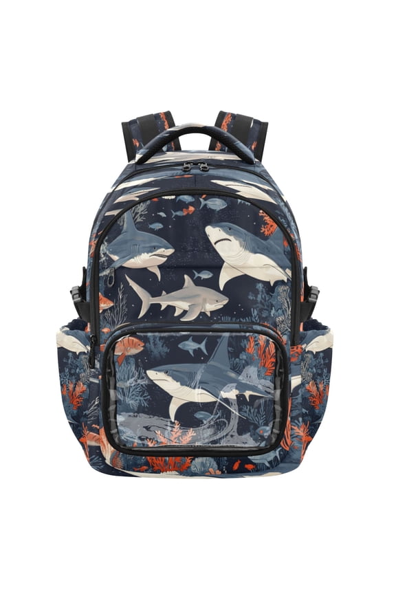 PVC Casual Backpack 25L Daypack with Laptop Compartment Lightweight Travel Backpack for Work Outdoor Activities Sharks and Manta Rays