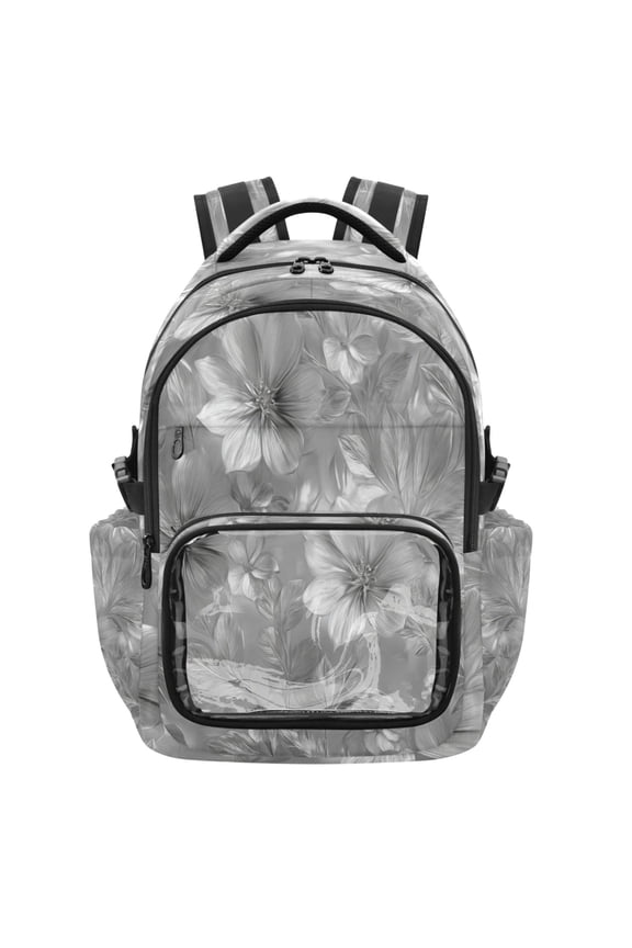 PVC Casual Backpack 25L Daypack with Laptop Compartment Lightweight Travel Backpack for Work Outdoor Activities Silver Metal Flower Pattern