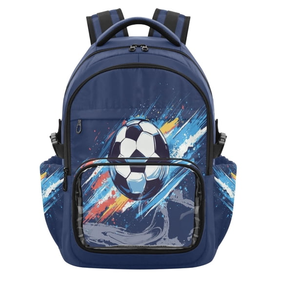 PVC Casual Backpack 25L Daypack with Laptop Compartment Lightweight Travel Backpack for Work Outdoor Activities Soccer Ball in Space