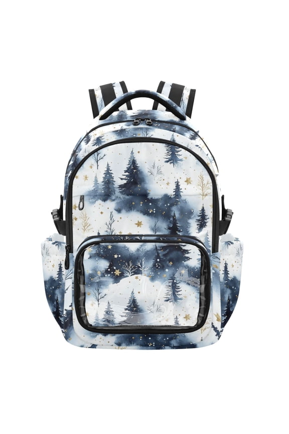 PVC Casual Backpack 25L Daypack with Laptop Compartment Lightweight Travel Backpack for Work Outdoor Activities Watercolor Winter Wonderland Pattern