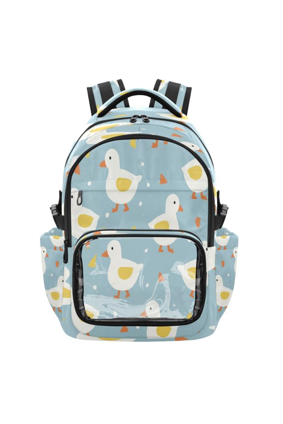 PVC Casual Backpack 25L Daypack with Laptop Compartment Lightweight Travel Backpack for Work Outdoor Activities White Little Duck
