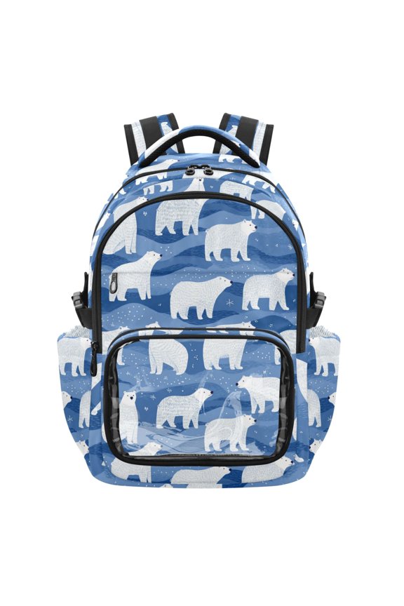 PVC Casual Backpack 25L Daypack with Laptop Compartment Lightweight Travel Backpack for Work Outdoor Activities White Polar Bears Pattern