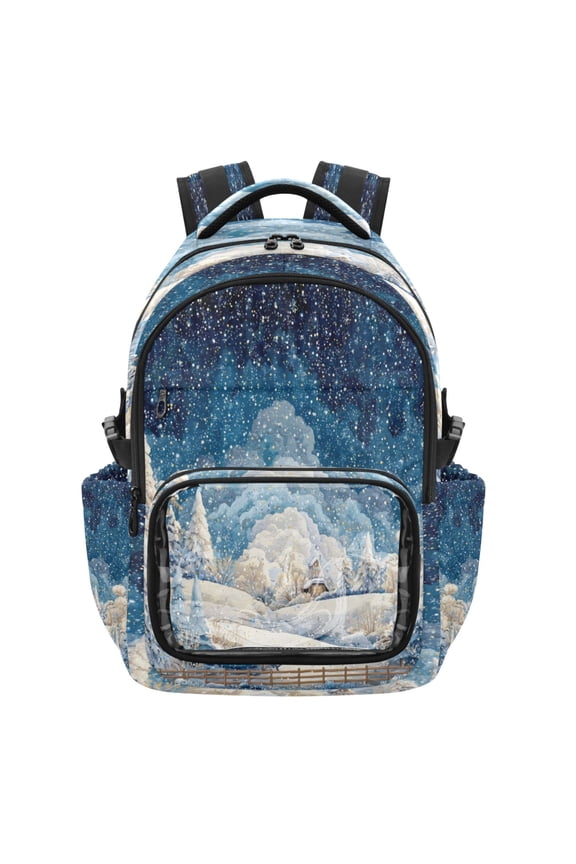 PVC Casual Backpack 25L Daypack with Laptop Compartment Lightweight Travel Backpack for Work Outdoor Activities Winter Fairyland Scene