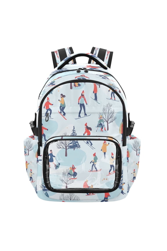 PVC Casual Backpack 25L Daypack with Laptop Compartment Lightweight Travel Backpack for Work Outdoor Activities Winter Sports Pattern