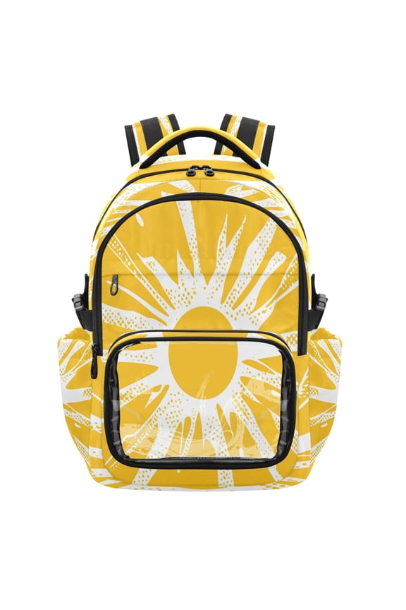 PVC Casual Backpack 25L Daypack with Laptop Compartment Lightweight Travel Backpack for Work Outdoor Activities Yellow Sun Rays