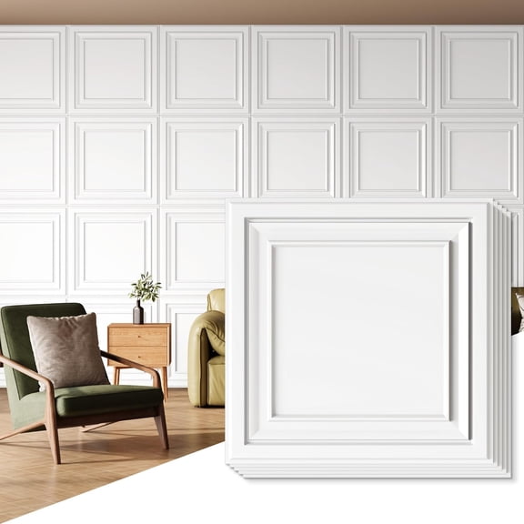 PVC Ceiling Tiles, 2x2 Feet Glue Up Plastic Sheet in White, Suitable for Kitchen, Living Room, and Home Decorative Ceilings (12-Pack, 48 Sq.ft)