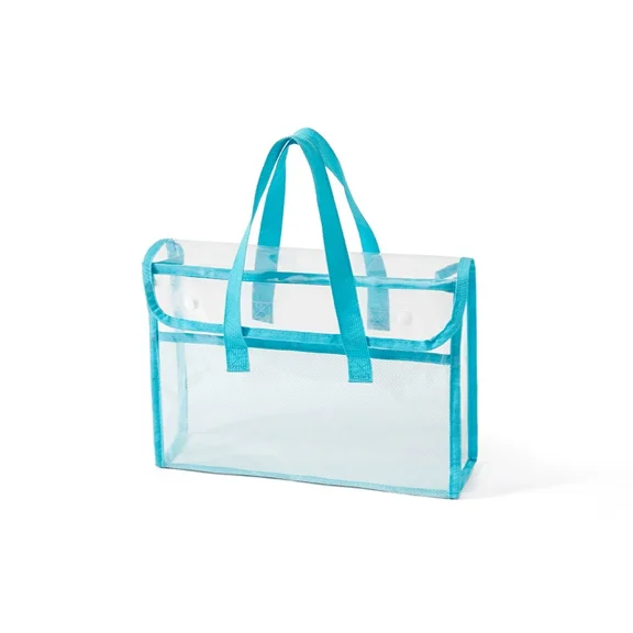 PVC Clear File Bag, Waterproof Large Capacity Tote for School College, Transparent Document Organizer with Handles, Blue