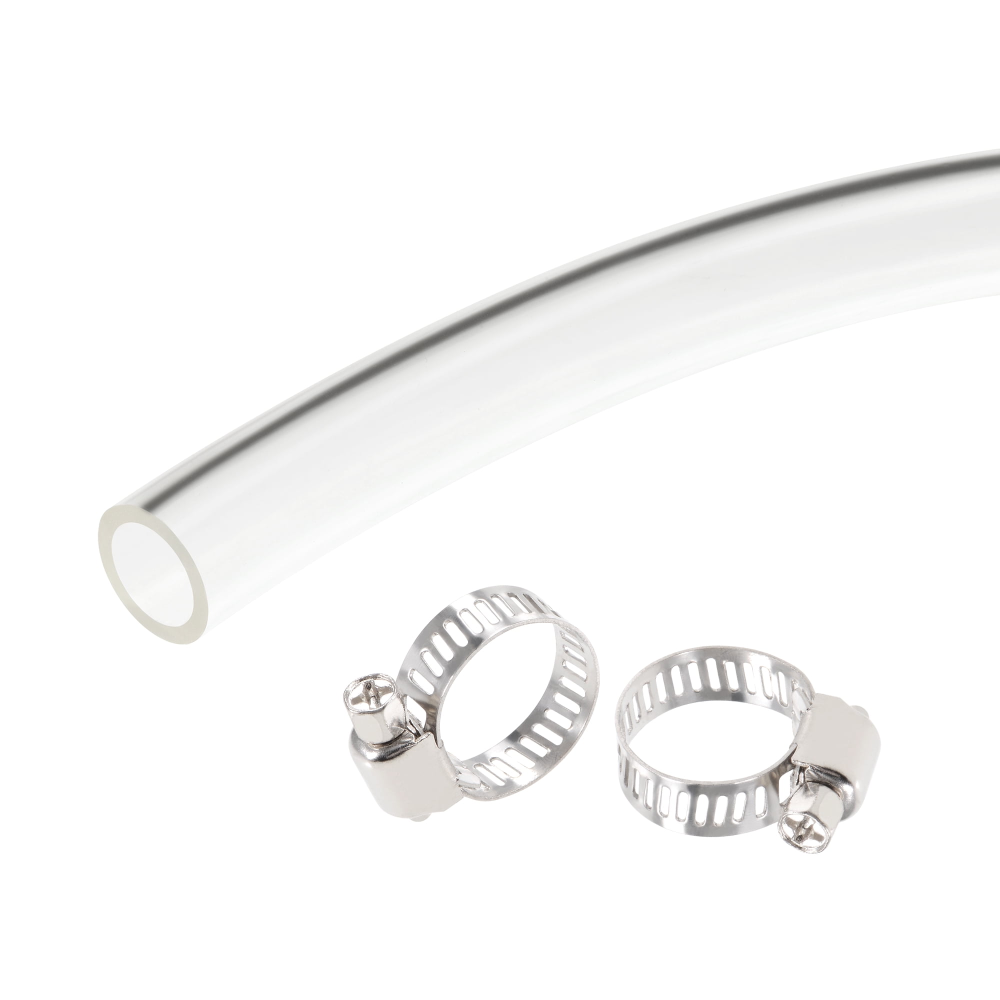 PVC Clear Vinyl Tubing 12mm(1/2") ID 16mm(5/8") OD 6.6ft Plastic Pipe Air Water Hose with Clamps