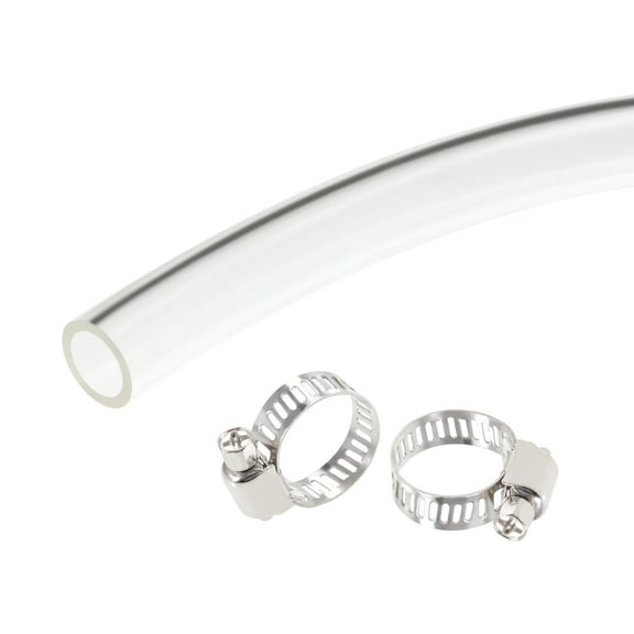 Uxcell Vinyl Tubing Plastic Pipe Air Water Hose with Clamps 12mm x 16mm