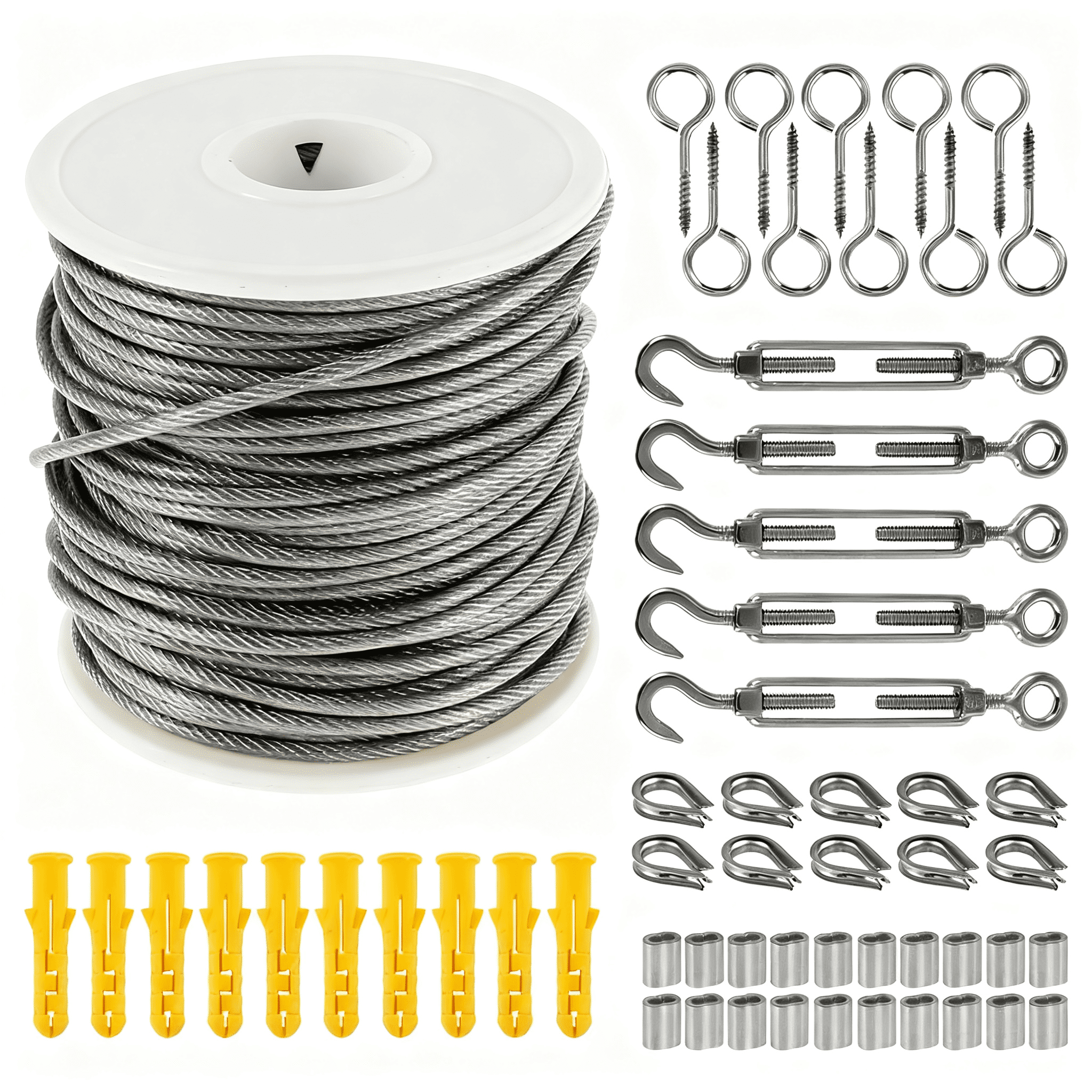Tcwhniev PVC Coated 304 Stainless Steel Cable Rope Kit, Turnbuckle ...