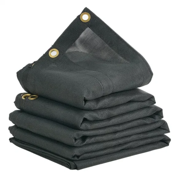 PVC Coated Black Heavy Duty Dump Truck Mesh Tarp 7x14ft with 5.5 Inch 18oz Double Pocket Brass Grommets Reinforced Double Needle Stitch Webbing for Manual or Electric Dump Truck System
