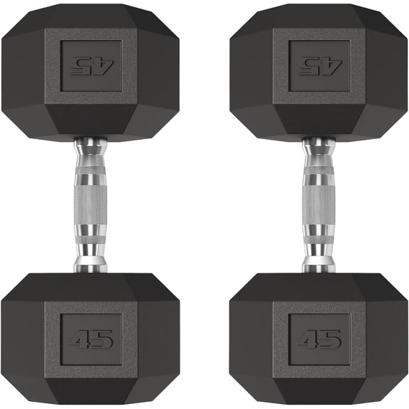 PVC Coated Hex Dumbbell Set - 45 lbs Total Weight with Non Slip Grip and Anti Roll Design for Strength Training